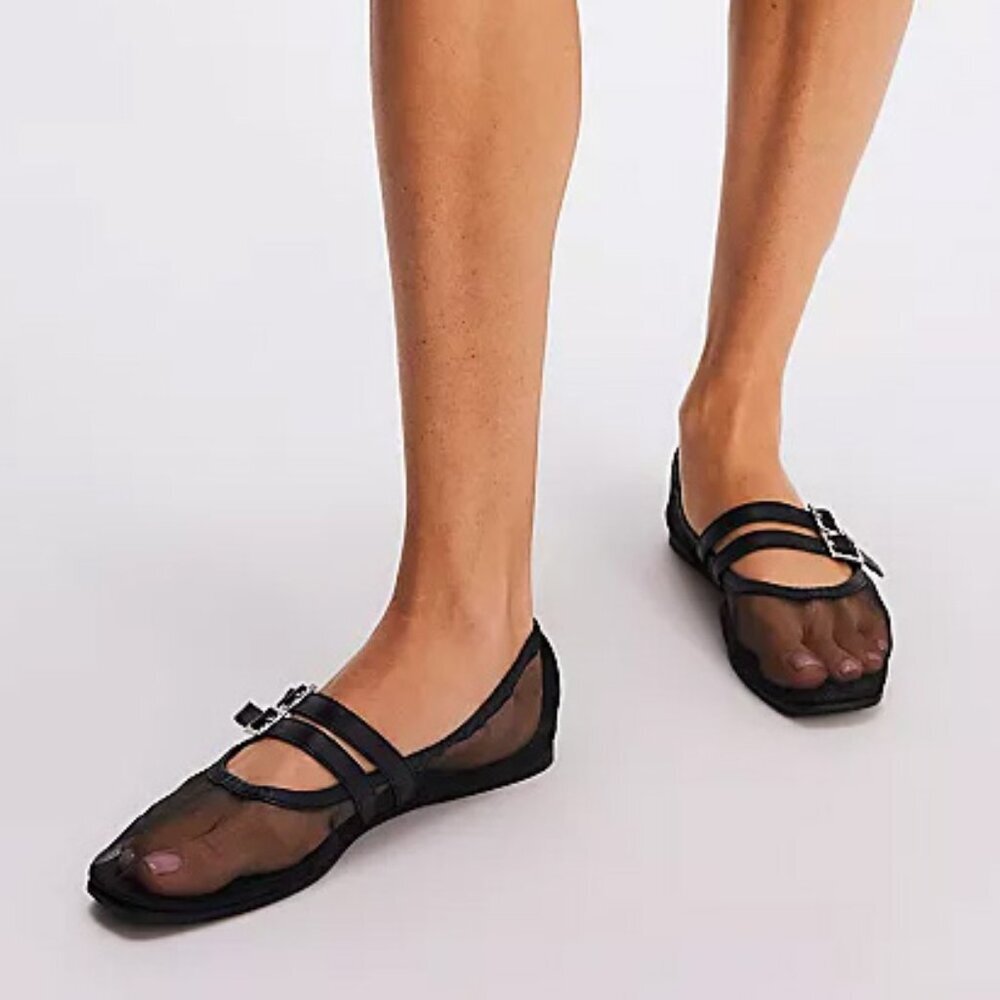 FREE PEOPLE Sheer Crystal Gemini Flats / Black